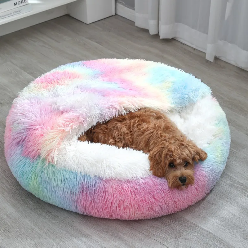 Rundes Hundebett, Winter, warmes Katzenbett, Plüschkorb für Hunde, waschbares Haustierbett für kleine, mittelgroße und große Hunde, Sofa für Katzen – Detail 12