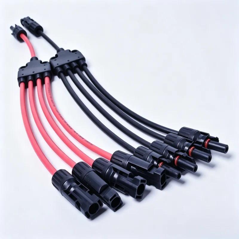 4 in 1 PV Y Branch Solar Parallel Connector 4mm2 1000V Solar Cable Photovoltaic System Male To Female Plug Connector Red Black