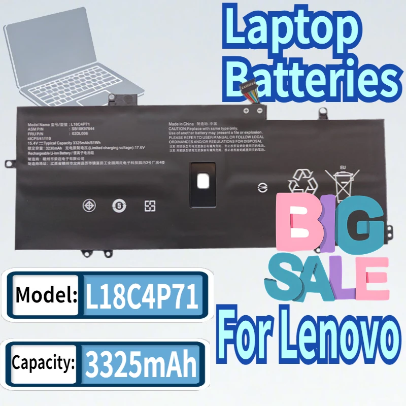 

L18M4P72 L18C4P71 Battery For Lenovo Thinkpad X1 Carbon 7th 2019 2020 Series L18L4P71 SKB10K97642 02DL004 02DL005 3325mAh