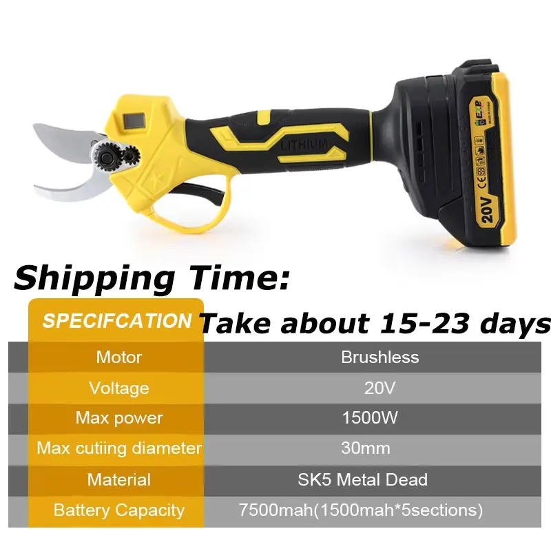 20V Cordless Electric Pruner Pruning Shear Efficient Fruit Tree Bonsai Pruning Branch Cutter Landscaping Power Tool with Battery