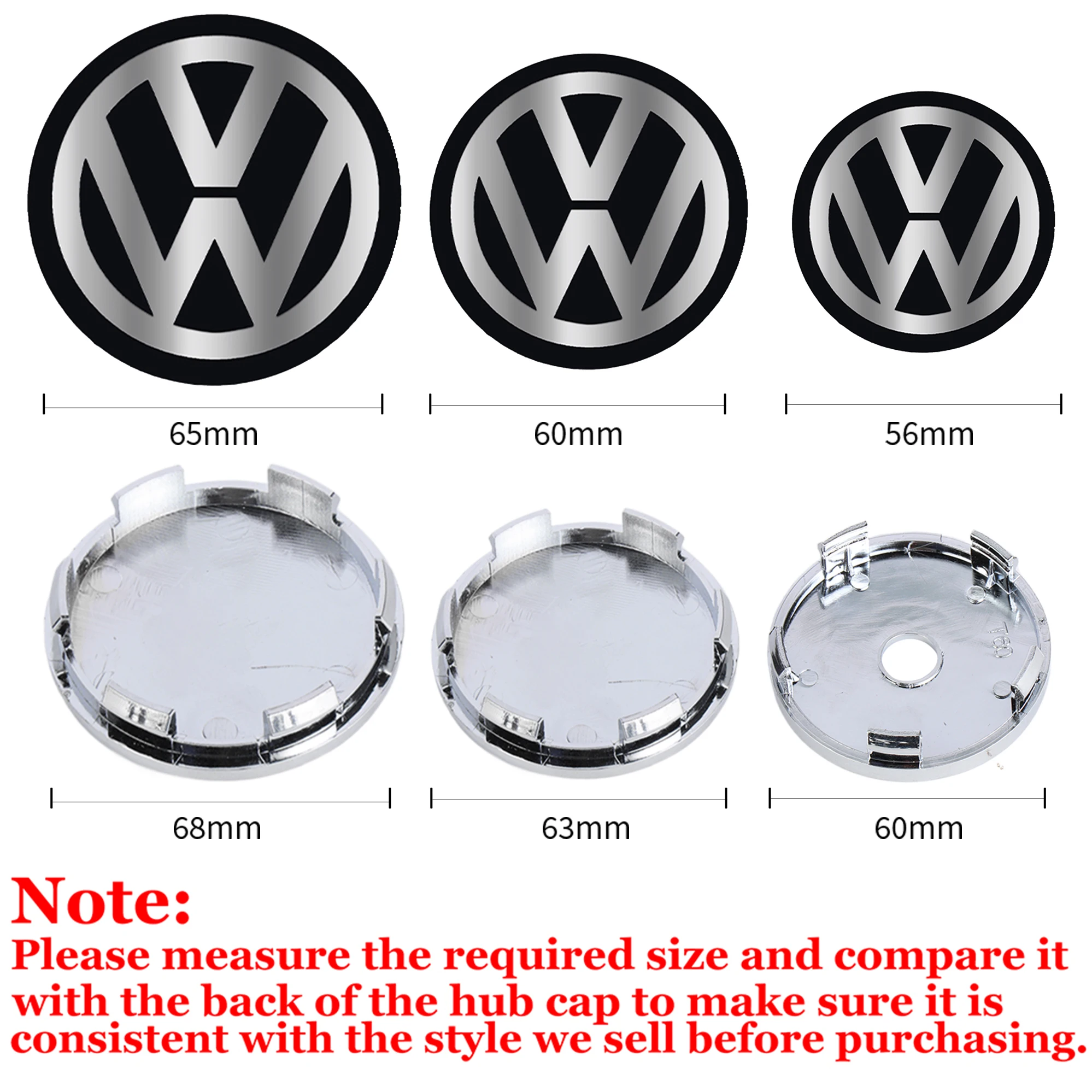 4PCS 60MM 63MM 68 MM Car Wheel Center Hub Caps Tire Rim Covers Auto Accessories For Volkswagen VW GTI R Golf Polo Tiguan Passat