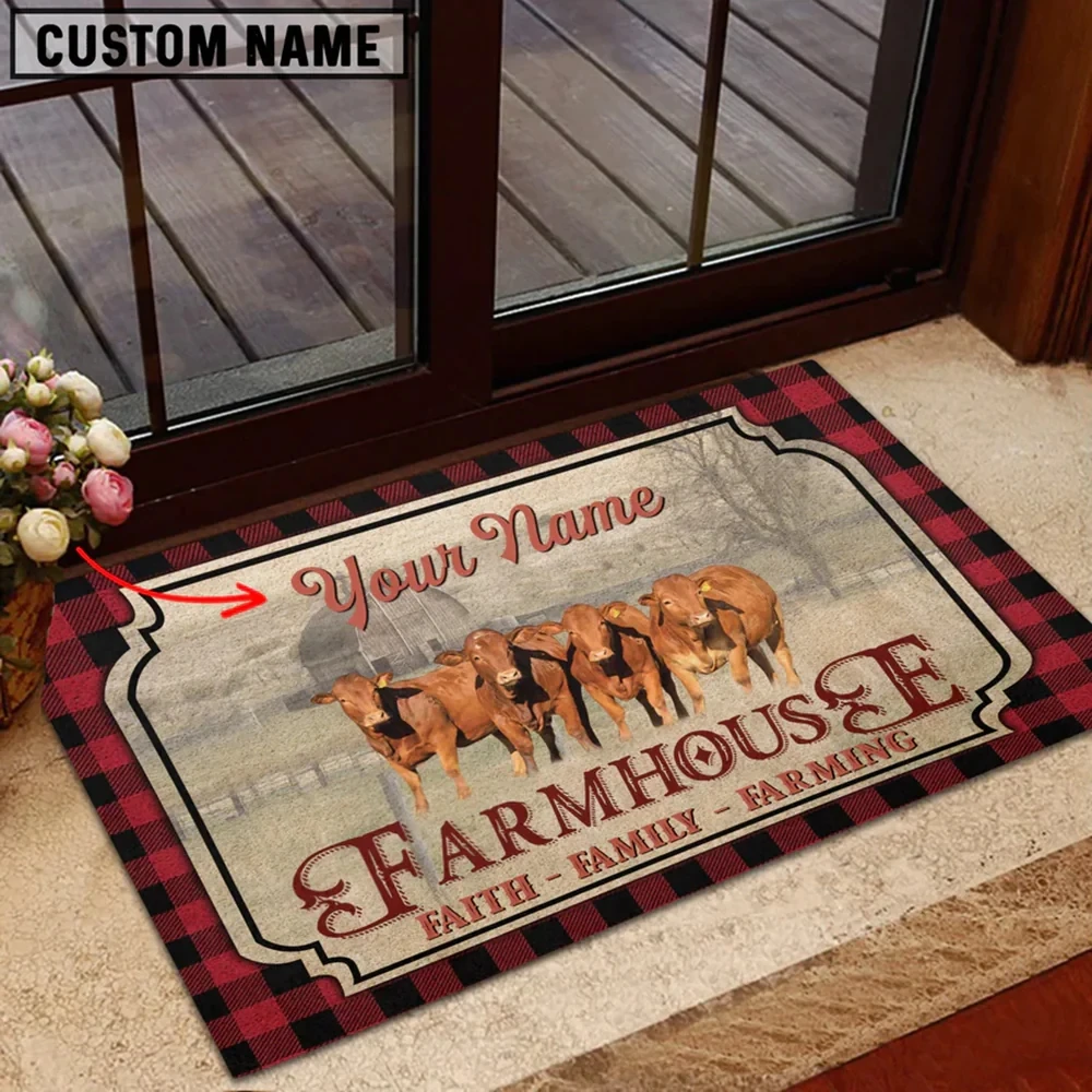 

Beefmaster Faith Family Farming Custom Name Doormat 3D Indoor Outdoor Doormat Non-slip