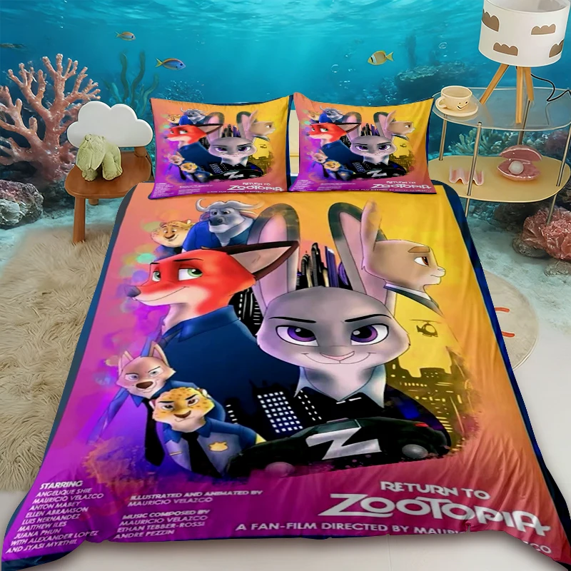 

Duvet Cover Set Zootopia Judy Nick Anime with 2 Pillowcase Bedding Set Soft and Skin-friendly Bedroom Decor Holiday Gifts