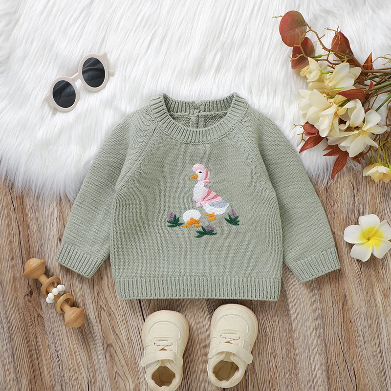 Baby Sweater Knit Infant Girl Pullover Long Sleeve Fall Children Clothing Newborn Tops Fashion Cute Embroidered Duck Winter Warm