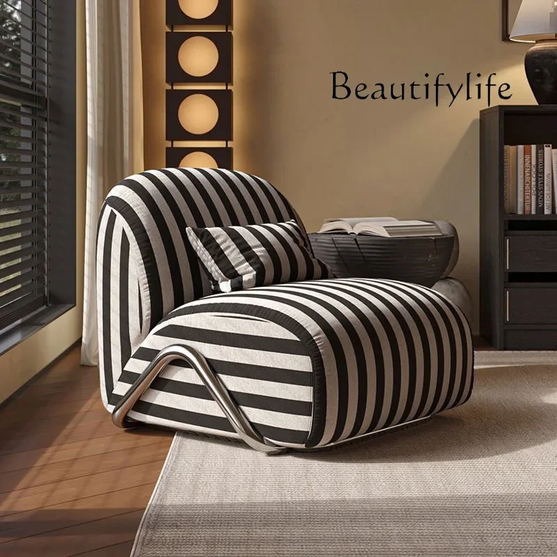 Medieval leisure chair  recliner balcony living room black and white striped fabric lazy single sofa