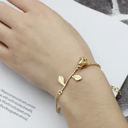 Rose Flower Charm Bracelet for Women Girl Fashion Red Silver Color Bracelets On Hand Pulseras Mujer Wedding Bridal Jewelry 2024
