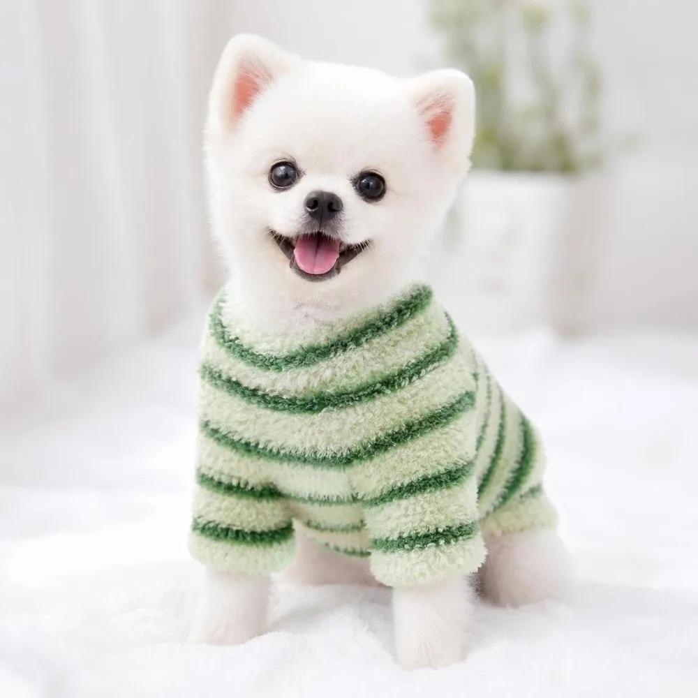 Fashion Winter Dog Warm Clothes Stripes Thickened Dogs Coat Soft Windproof Dog Hiking Jacket Cat