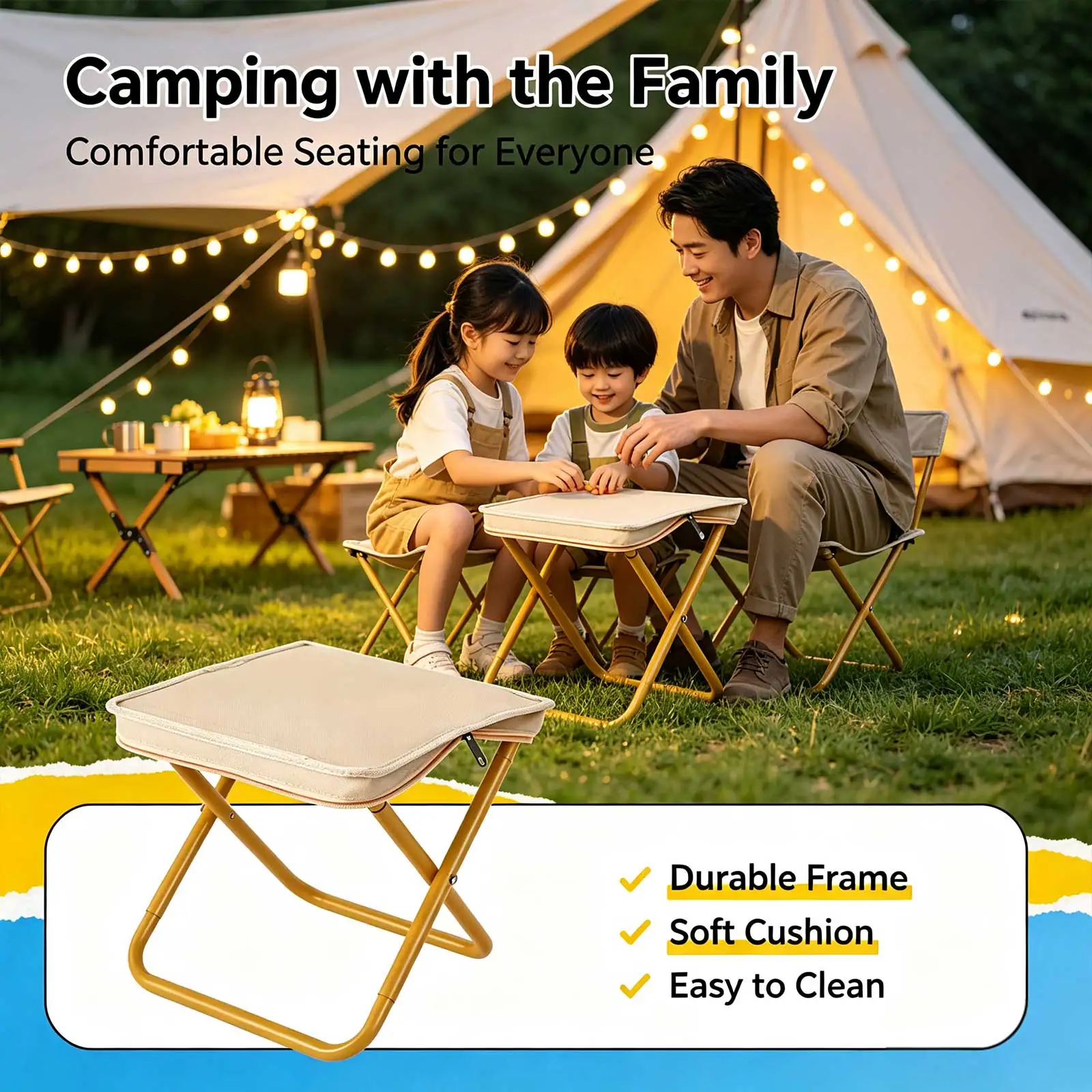 Portable Folding Stool with Handle, Outdoor Camping Fishing Stool, Zipper Stool Collapsible Small Chair for Fishing Hiking