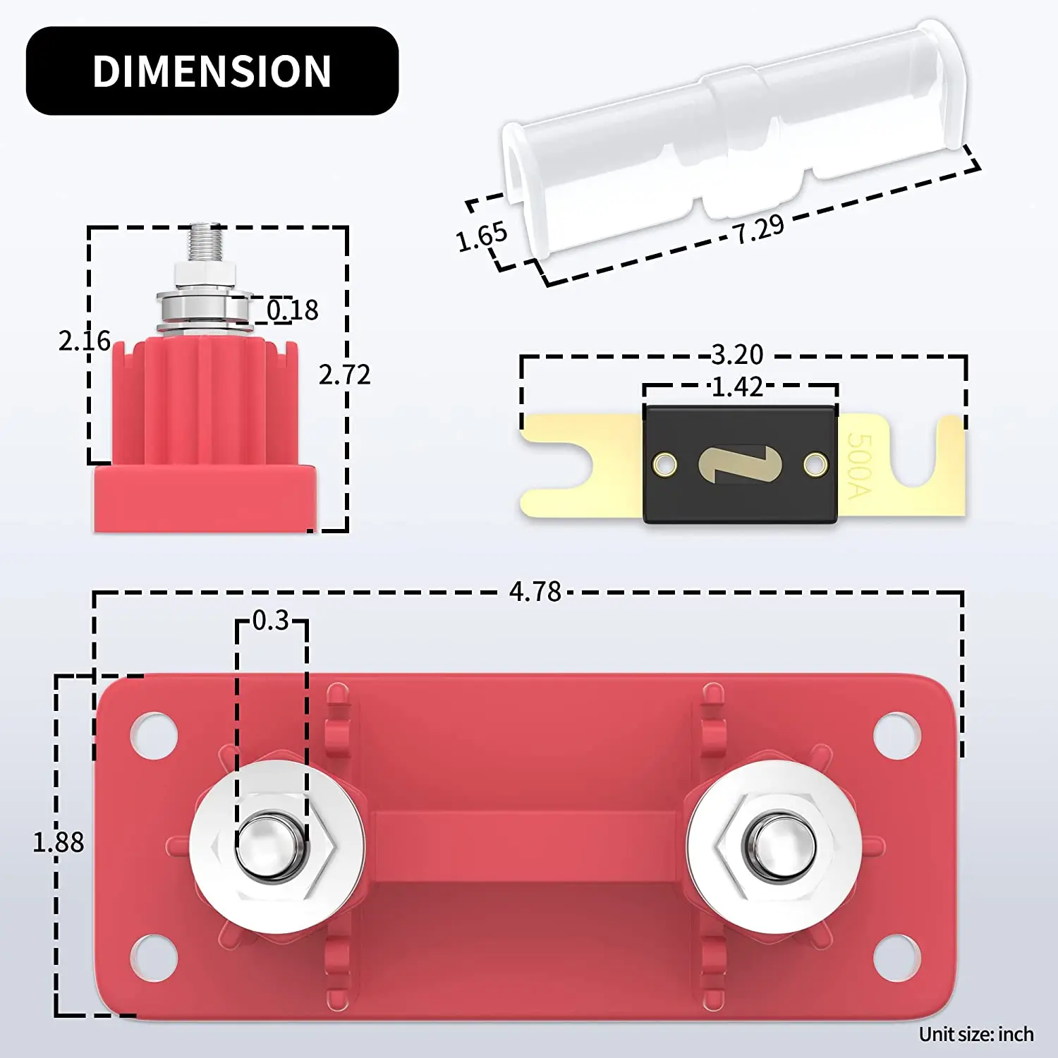 ANL Car Audio Fuse Power Fuse Holder 500 Amp ANL Fuse & Holder Kit Terminal Stud 5/16”(M8)