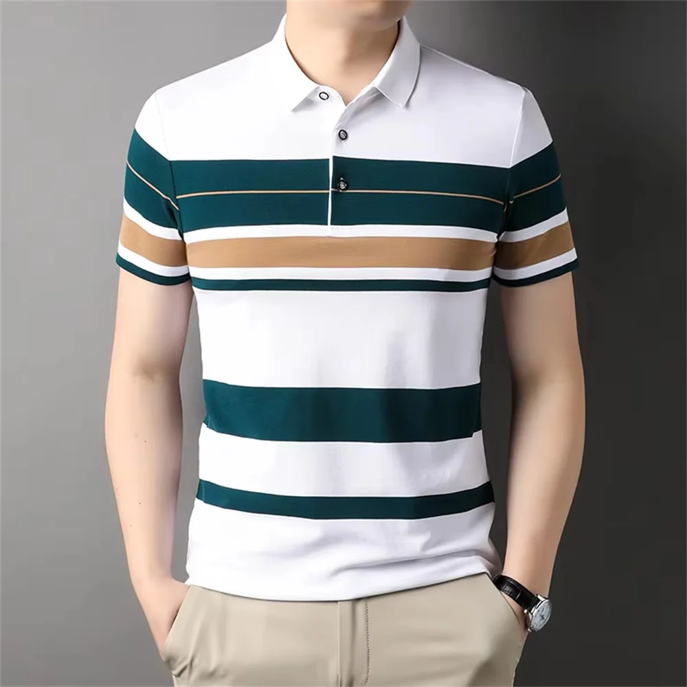 Men\'s Polo Shirt Business Casual Summer Short Sleeves Tops Pattern Print Button T Shirt Loose Clothes Fashion Polo T Shirt