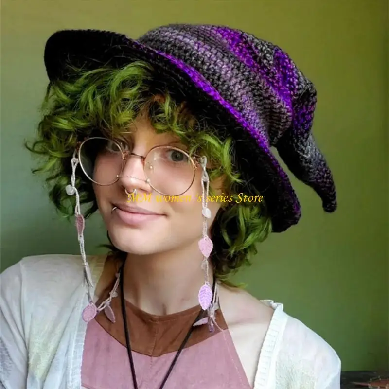 Q39C 肌に優しいニット魔女帽子手作りハロウィン Diy ヘアアクセサリー工芸品ハロウィンカーニバルパーティー用品