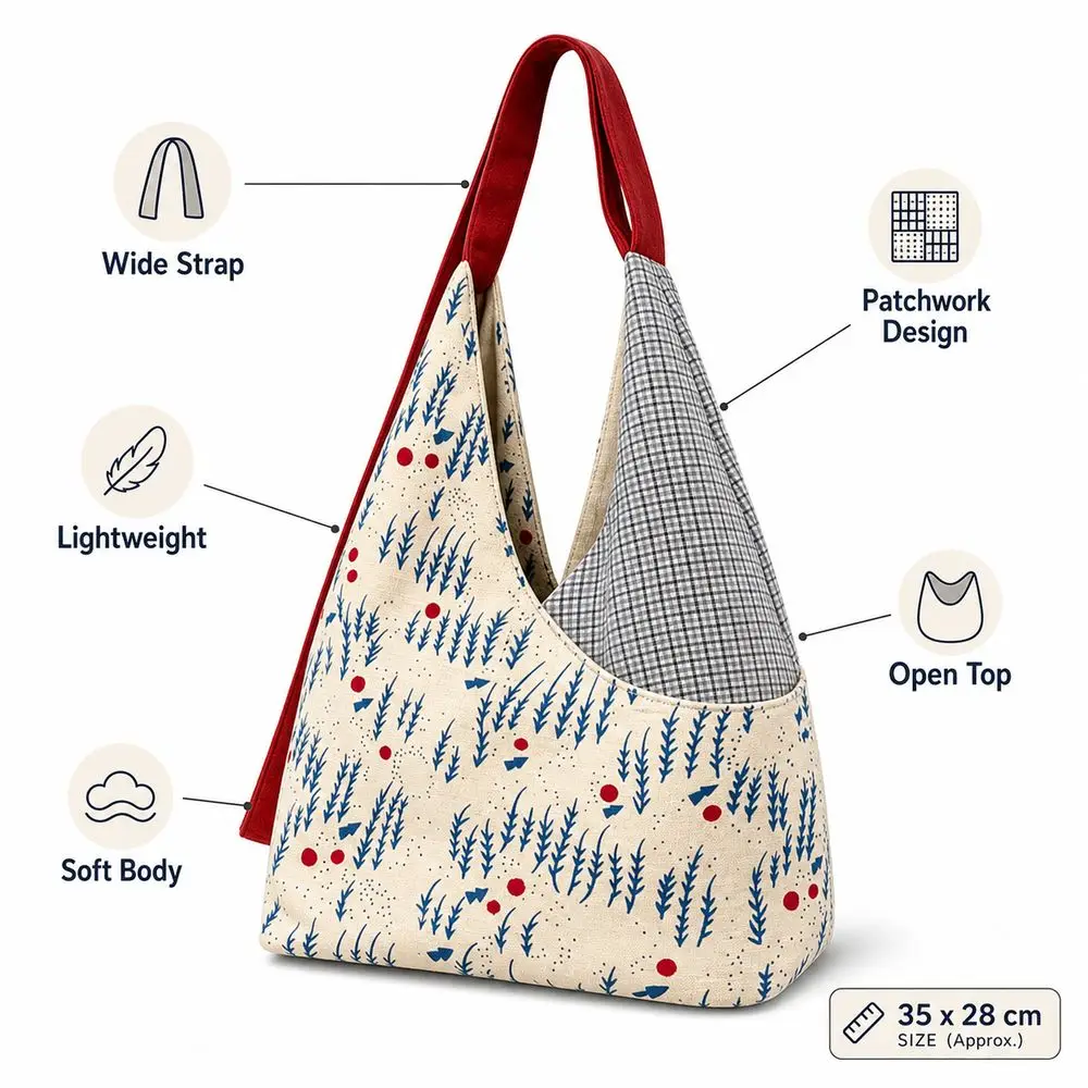 New Fabric Hobo Shoulder Bag Floral Pattern Patchwork Fabric Hobo Bag Lightweight Soft Body Crossbody Tote Bag Casual Handbag