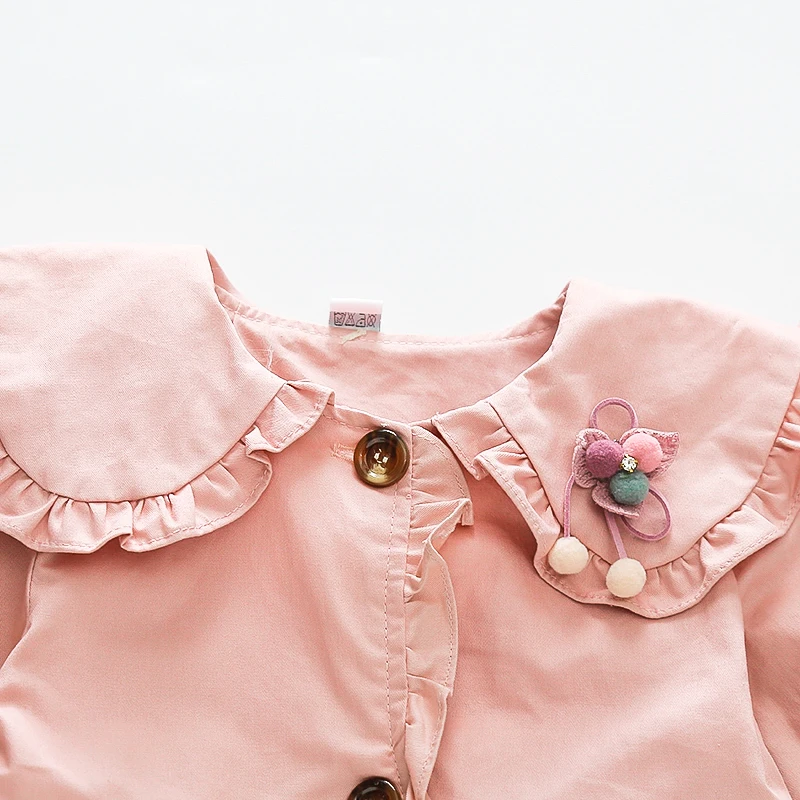 Spring Autumn Baby Girl Cotton Coat Korean Style Decorative Doll Collar Solid Color Long Sleeved Jacket for Girls Causal