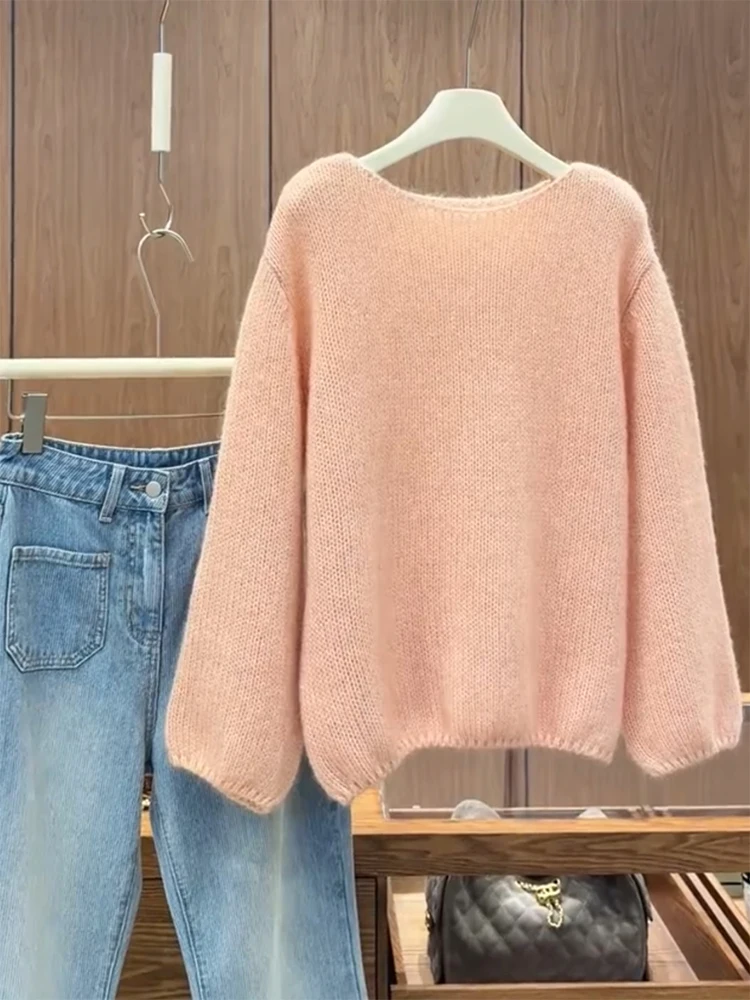 

Korean Sle Soft round Ne Knitwear Pure Color Versatile Ele Anti-Aging Women's Top Large Size Autumn Winter New Arrival