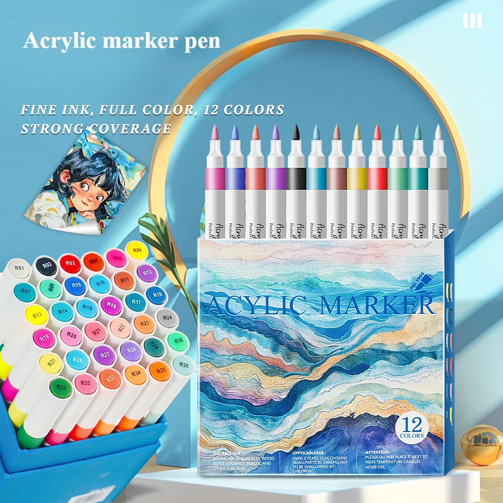 12-80 Colors Soft Headed Different Color Acrylic Marker Pen, Color Art Graffiti Pen, Waterproof, Opaque, Water-Based Soft Headed