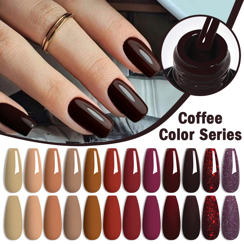 MEET ACROSS 7ml Coffee Color Series Gel Nail Polish Brown Grey Semi Permanent UV Gel Autumn Winter Soak Off Nail Art Varnish