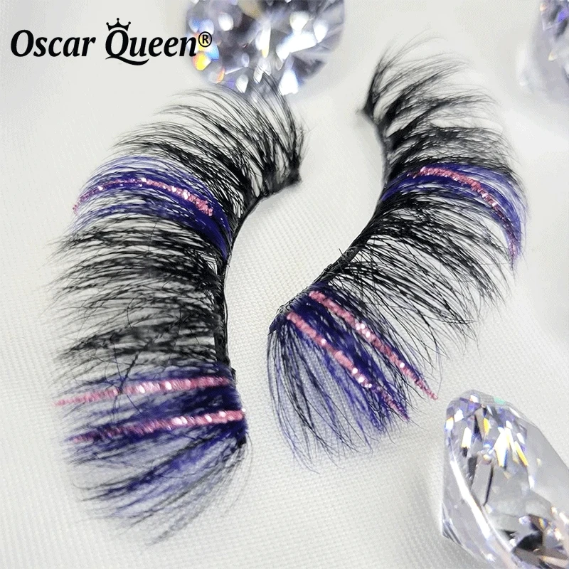 1 Pair Glitter Ombre Colored 100% Mink Lashes Natural Fluffy Dramatic Colorful Eyelashes Boxes Packaging Makeup Beauty