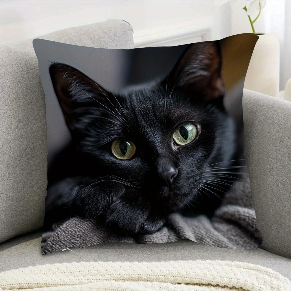 Realistic Black Cat Pillow Cover 2D Lifelike Kitten Print Soft Cushion Case for Sofa Couch Pet Lover Home Decor Cat Mom Gift
