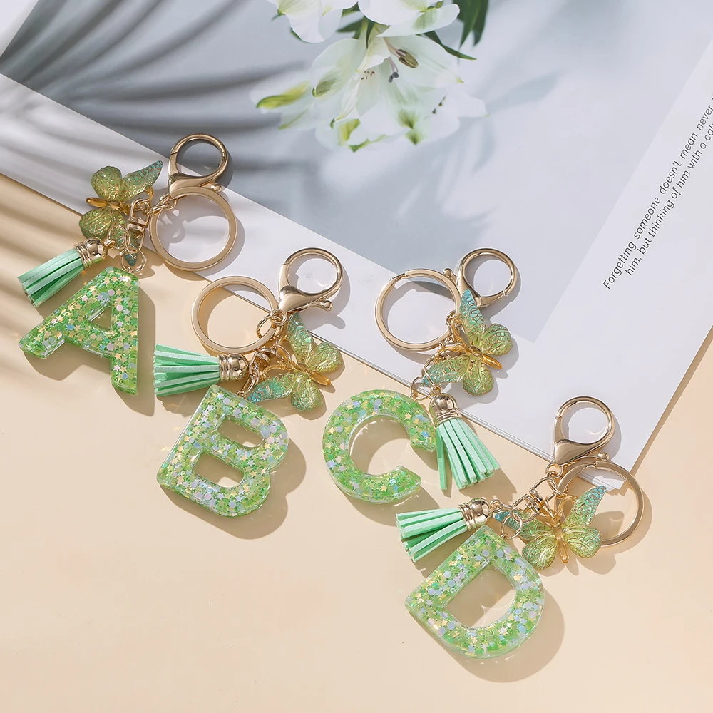 1pc Cute Color Initial Letter A-Z Resin Green Butterfly Lobster Key Ring Key Chains DIY Crafts Jewelry Making Gifts image 4