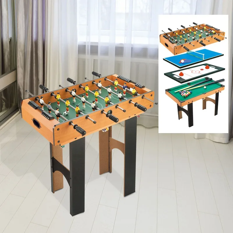 Mesa multijuegos 4 en 1: futbolín, billar, hockey de aire, ping-pong con accesorios de madera 92L x 78L x 80H cm