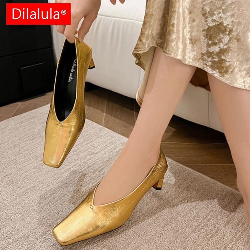 

Dilalula/2026, новые кожаные туфли-лодочки из овчины, женские туфли на высоком каблуке с квадратным носком, вечерние свадебные туфли для молодых женщин, кожаные модельные туфли-лодочки