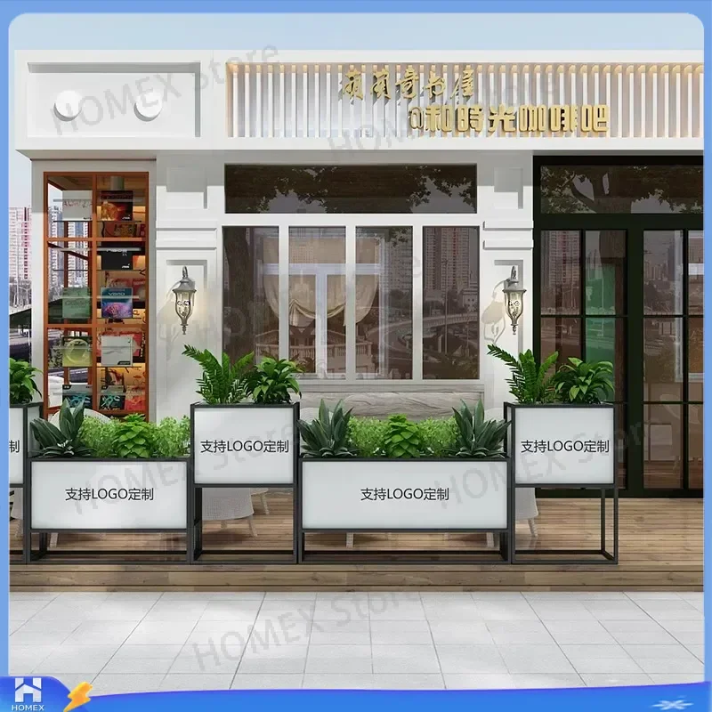 Outdoor Wrought Iron Flower Stand Rectangular Planter Box Stainless Steel Fence Partition Green Plant Holder Creative Garden
