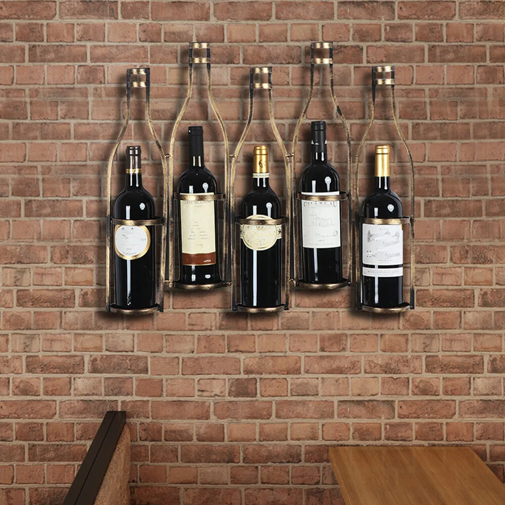 

5-Bottles Wall Mounted Wine Rack Bottle Holder Kitchen Bar Wine Storage Display