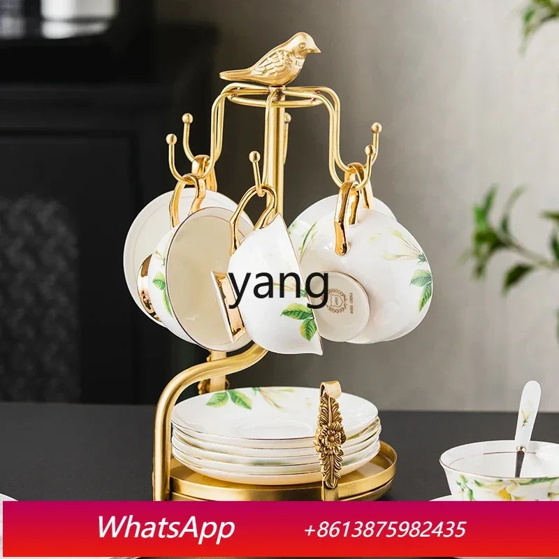 

CX Coffee cup rack European light luxury brass household cup and saucer storage hanger