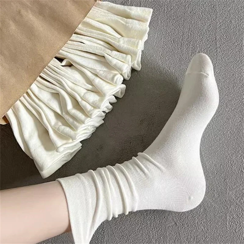 

10 Pairs Women's Solid Mid-Calf Socks, High Waist Slouchy Casual All-Season Versatile girl Long Socks Minimalist Comfy