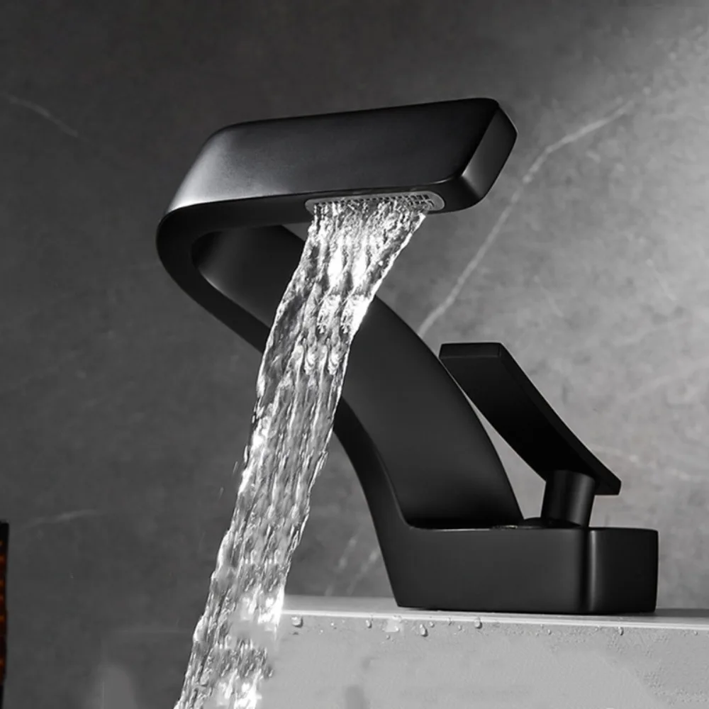 

Matte Golden White Basin Faucet Brushed Gold Black Chrome Waterfall Tap Contemporary Design Single Handle Mixer Tap