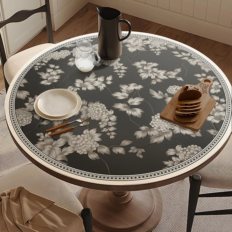 French Round Tablecloth Waterproof Oil - Resistant Wash - Free Round Table Mat PVC Heat - Insulating Leather Tea Table Protector