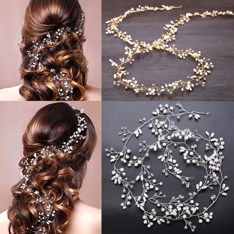 Crystal Pearl Bridal Tiaras Hairbands Hairpins Bridesmaid Diamante Hair Vine Accessories Wedding Jewelry Headwear for Girls