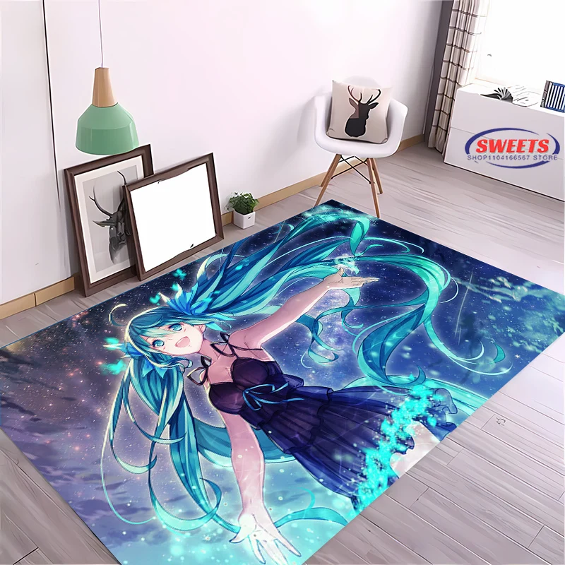 New Arrival ! Music Theme Carpet, Virtual Idol Hatsune Miku Living Room Bedroom Bed Mat, Non-slip Durable Large Home Office Rug