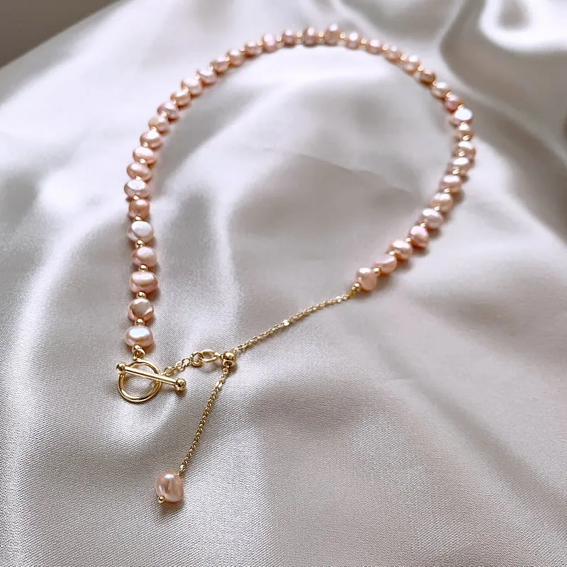100% Natural Baroque Pink Freshwater Pearl 14K Gold Filled Female Chains Necklace Jewelry For Women Valentine\'s Day Gifts
