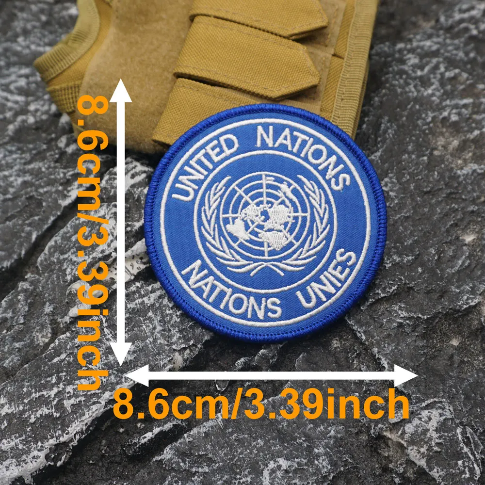 UNITED NATIONS NATIONS UNIES Embroidered Patch with merrow border, Sewable Applique for Clothing and Accessories