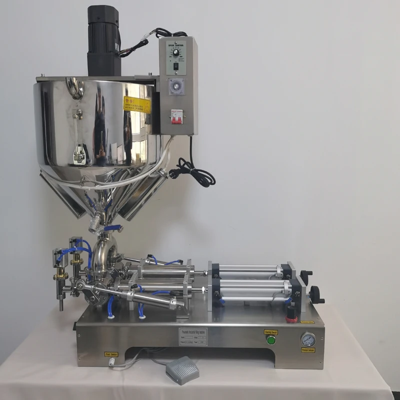 

Машина для наполнения пастой с двойной головкой, пневматическая паста, разливочная машина двойного назначения для косметического нагрева и перемешивания