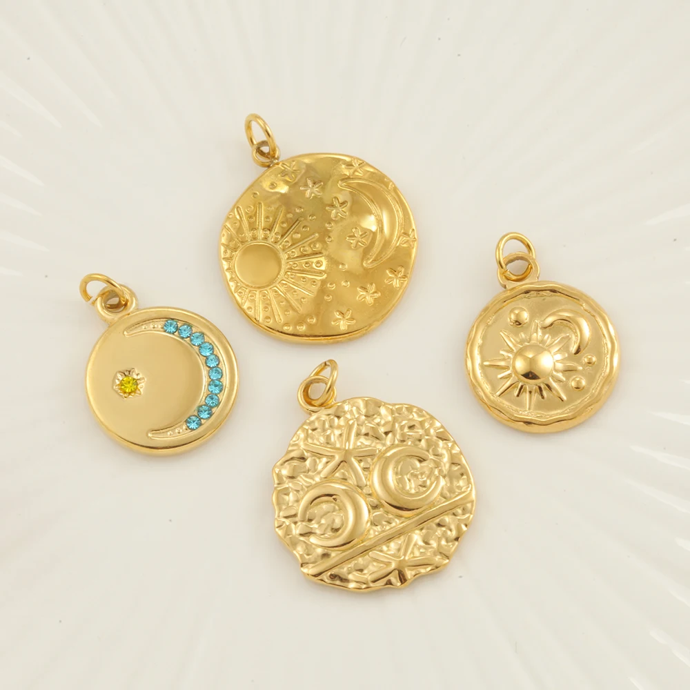 High-quality Golden Charms Accessories Sun Moon Star Pendants DIY Necklace Bracelet Stainless Steel Women\'s Chunky Jewelry Gifts