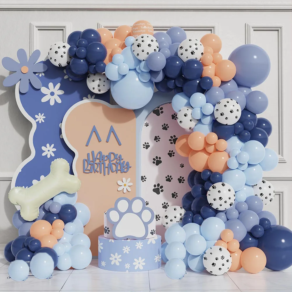 147 Pieces Blue Birthday Party Decorations, Fog Gray Nude Navy Blue Dog Paw Balloon Garland Set with Bone Aluminum Foil Balloon Suitable for Boys and Girls Baby Gifts Blue Puppy Theme Birthday Party Supplies