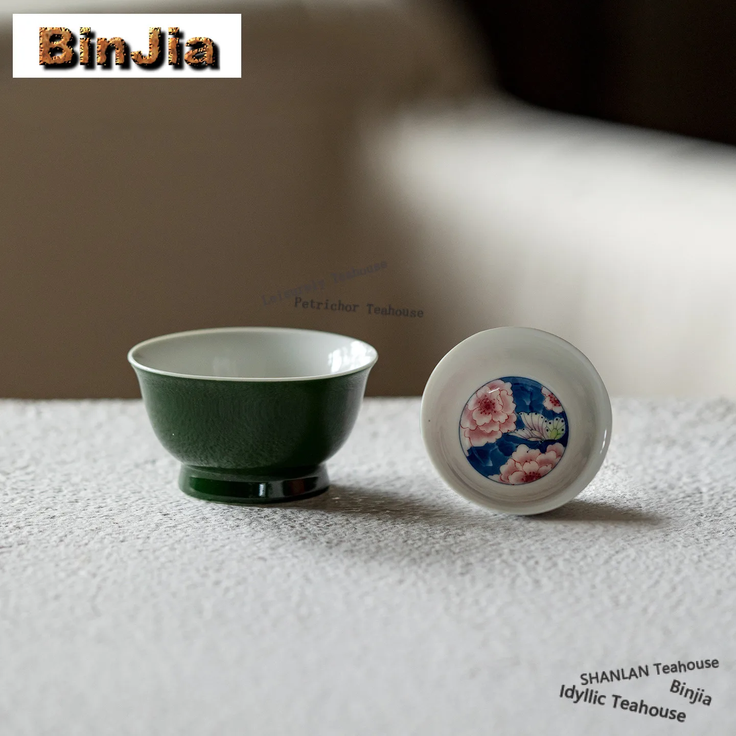 

30ml Hand Painted Butterfly Peony Teacup Creative Tea Bowl Water Jug Tea-tasting Meditation Cup Jianzhan Master Cups Tea Service