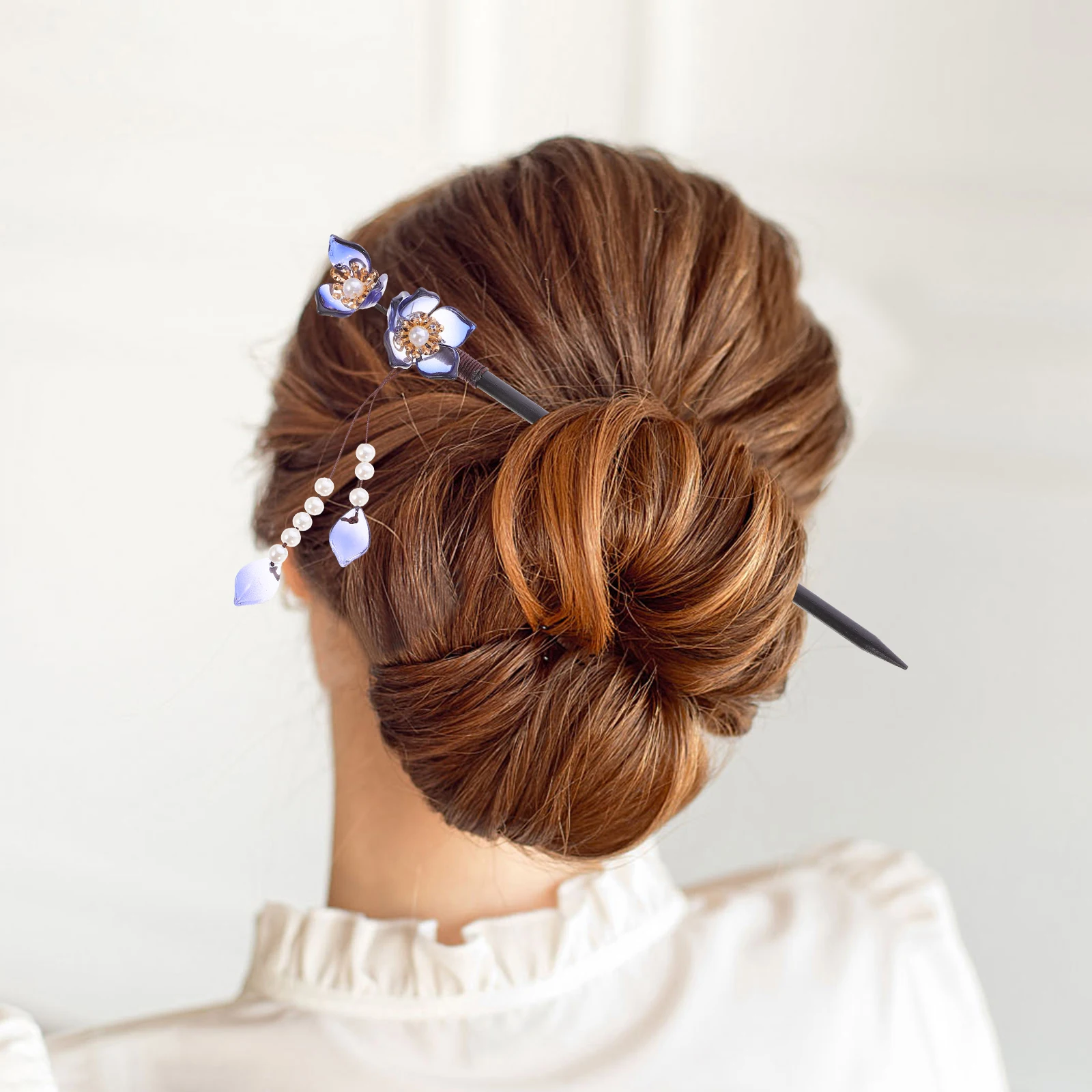 

Hairpin Pearl Flower Wooden Sticks for Bun Hairstyles Chinese Style Women Accessories Long Hair Traditional Wedding