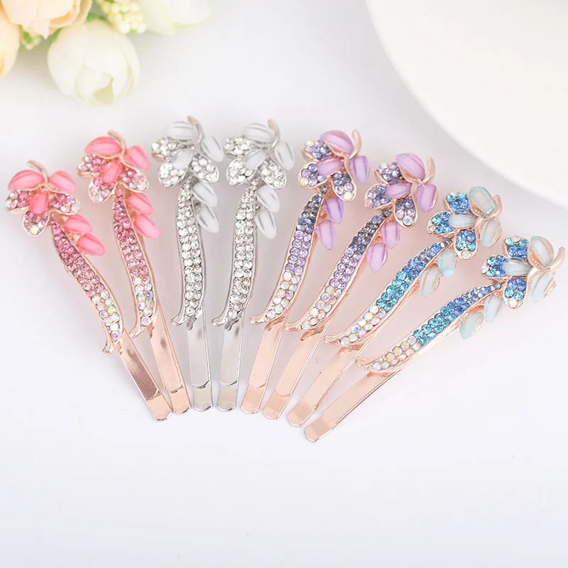 EASYA Beautiful Rhinestone Leaf Hairpin Hair Accessories Ornaments Fashion Crystal Hairgrips Gift For Women Girls