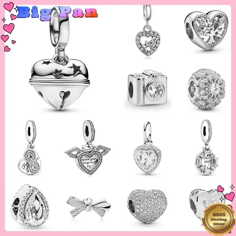 New 925 Silver Diamond Love Small Bell Beads For Charm Necklace Bracelet Keychain Diy Fine Women Jewelry Gifts 2025