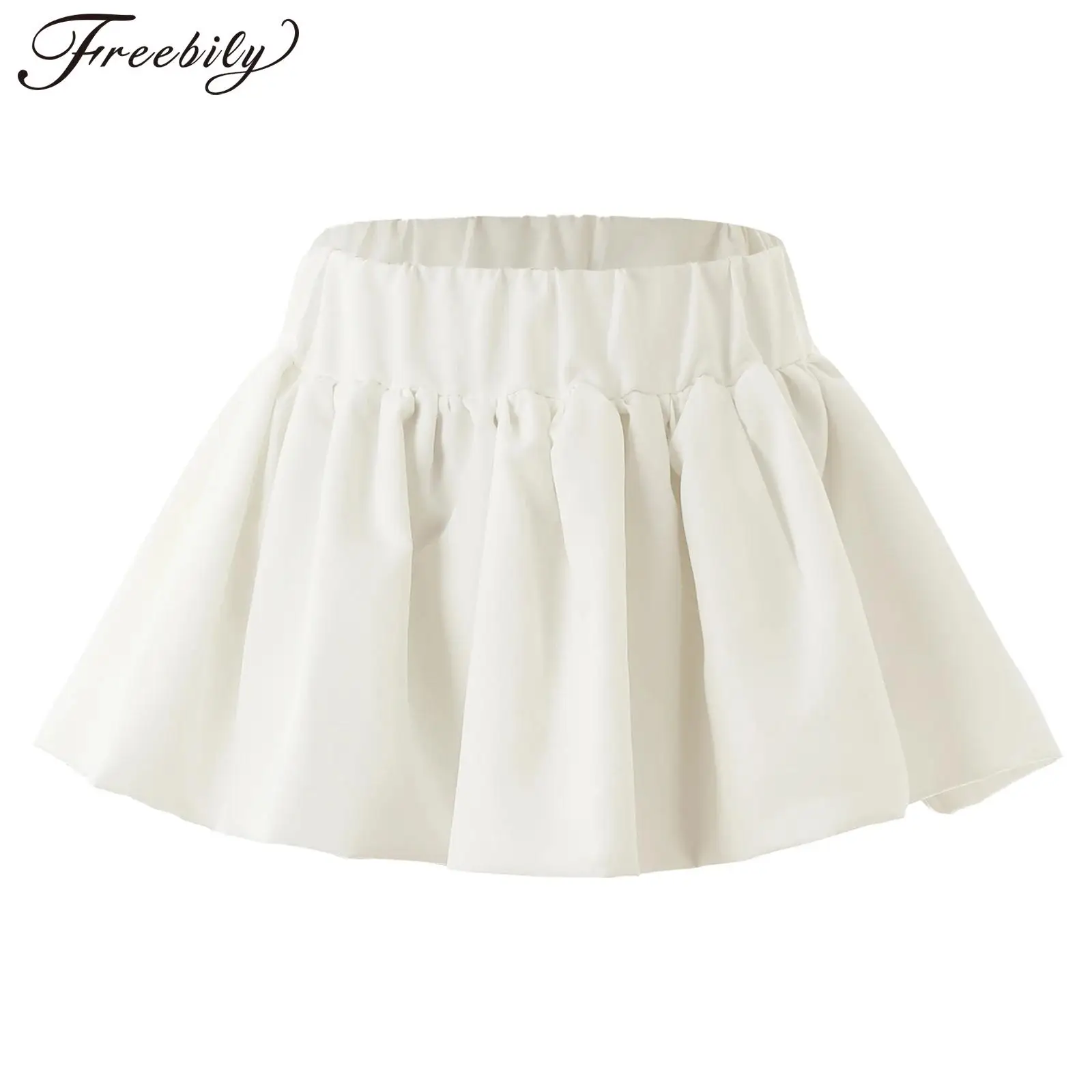 

Womens Pleated Skirt Wide Elastic Waistband A-line Puff Hem Solid Color Mini Skater Skirt for Tennis Club Party Underskirt