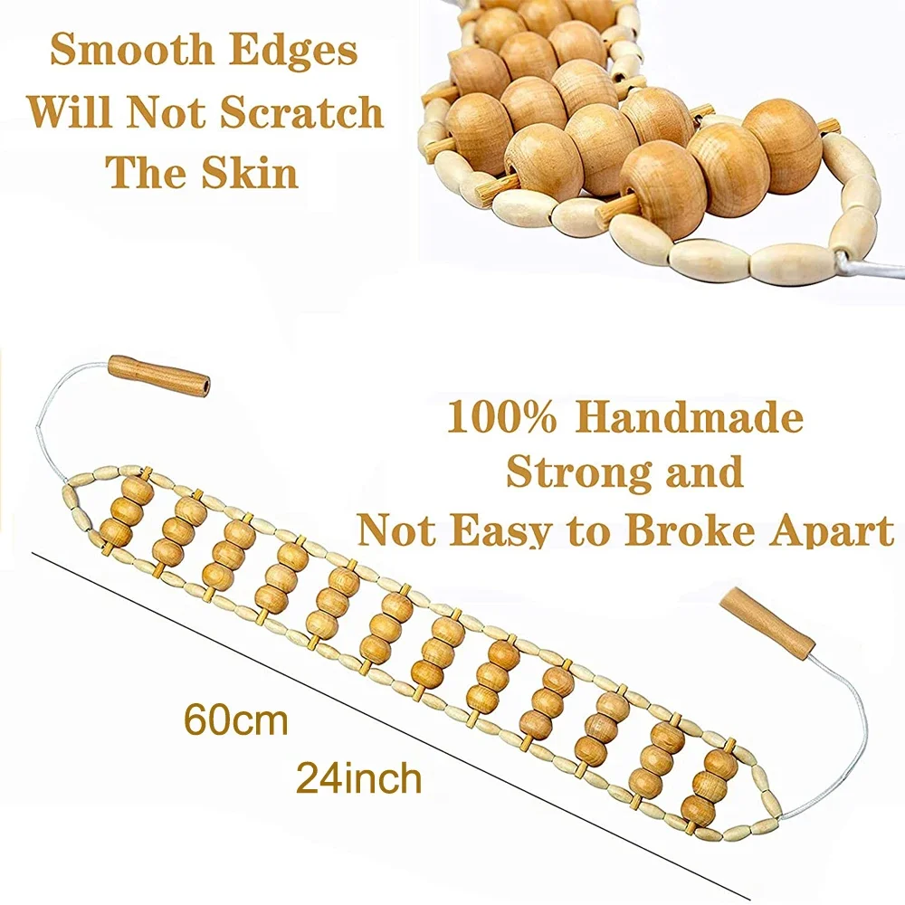 Wood Back Massager Roller Rope,Manual Massage Strap for Back,Legs,Waist Pain Relief,Wooden Therapy Lymphatic Muscle Tool