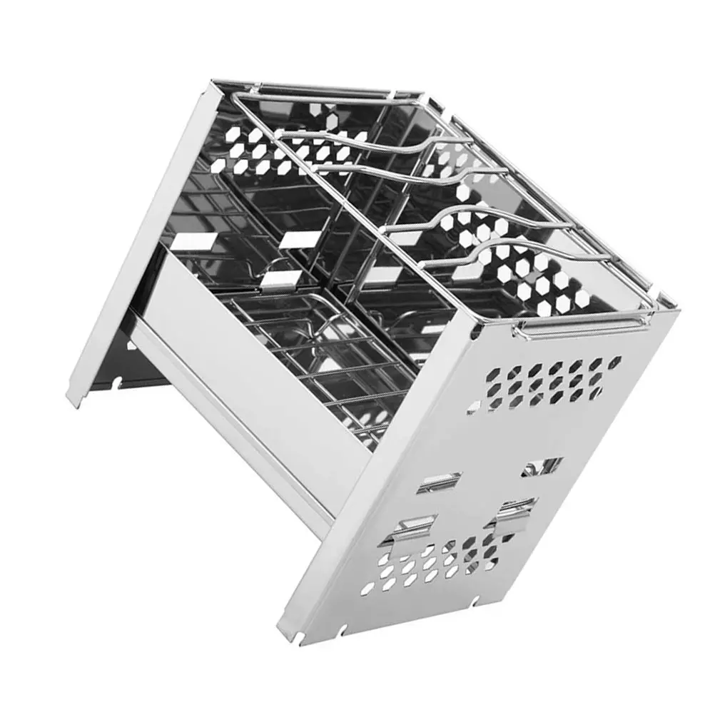 

Stainless Steel BBQ Grill Portable Mini Firewood Burner Tool Lift Up Barbecue Camping Outdoor Stove Durable Long Life Hollow