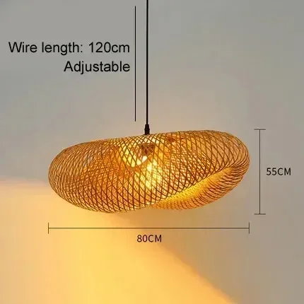 40/60/80cm Bamboe Weven Kroonluchter Unieke Home Decor LED Hanglamp Handgemaakte Vintage Plafondlamp voor Eetkamer Woonkamer