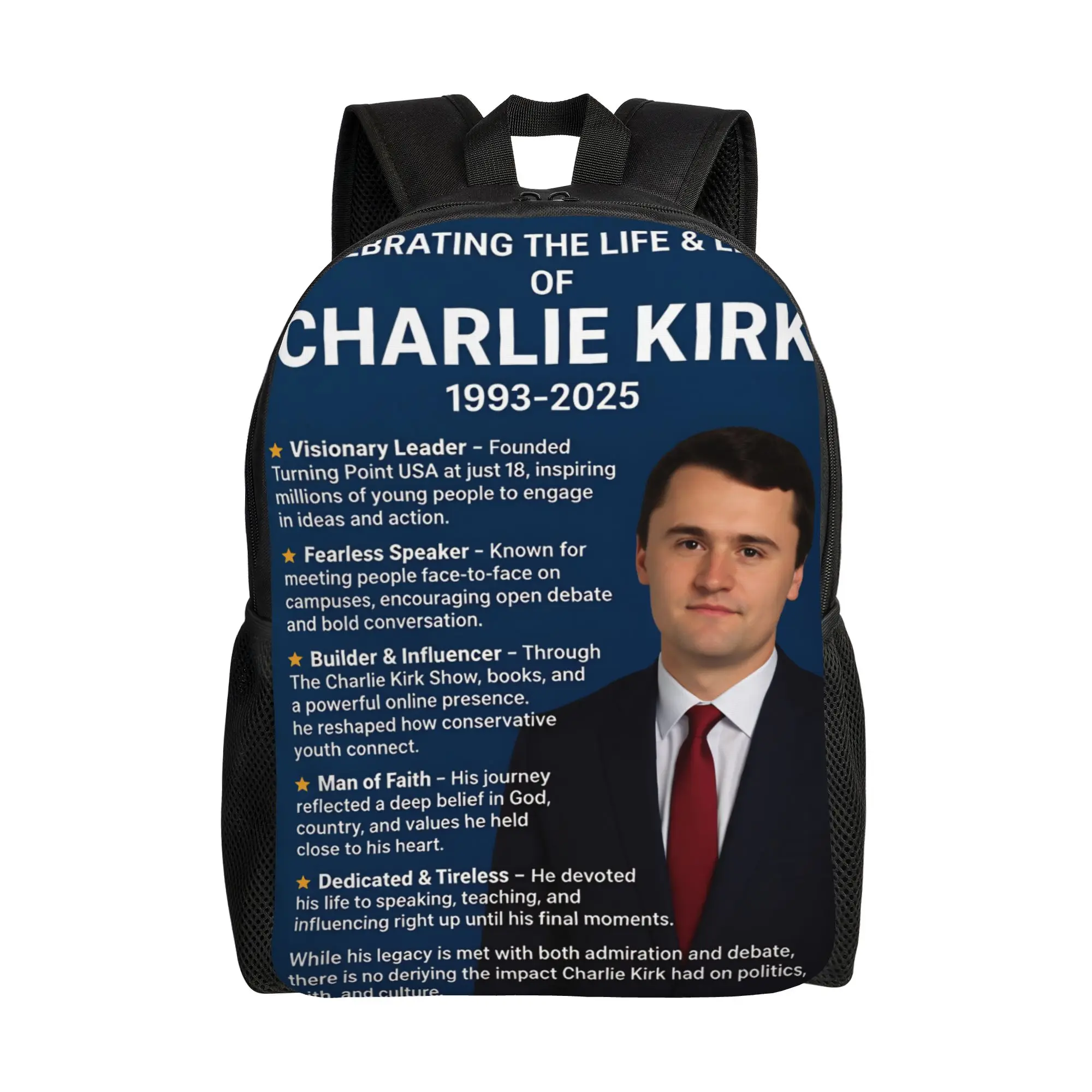 Rest in Peace Charlie Kirk Legends Backpack  Boy Polyester Sport Backpacks Soft Novelty High School Bags Rucksack