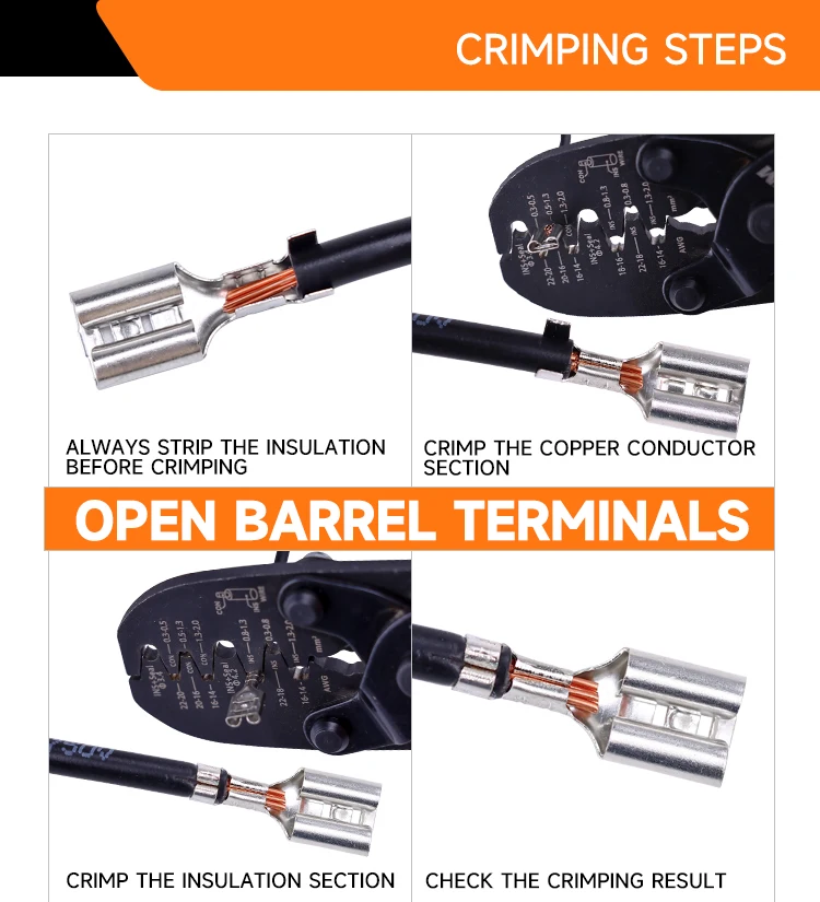 Open Barrel Terminal&Weather Pack Terminal Crimper YEJ-032BO für AWG 22-14(0,3-2mm2)Molex, Delphi, AMP/Tyco,Metri-Pack 150, 280 – Detail 10