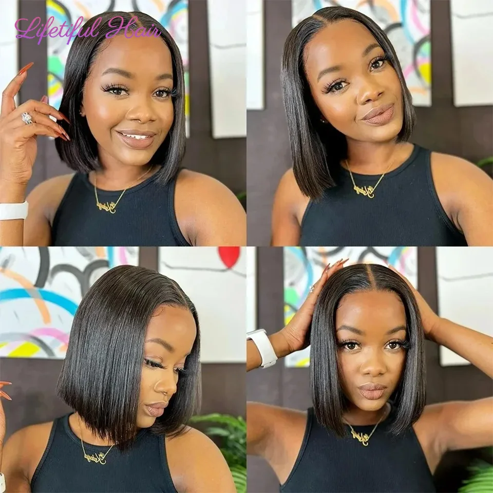 Perruque Bob Lace Closure Wig Naturelle Sans Colle, Cheveux Lisses, 4x4, Prêt à vitation, pour Femme