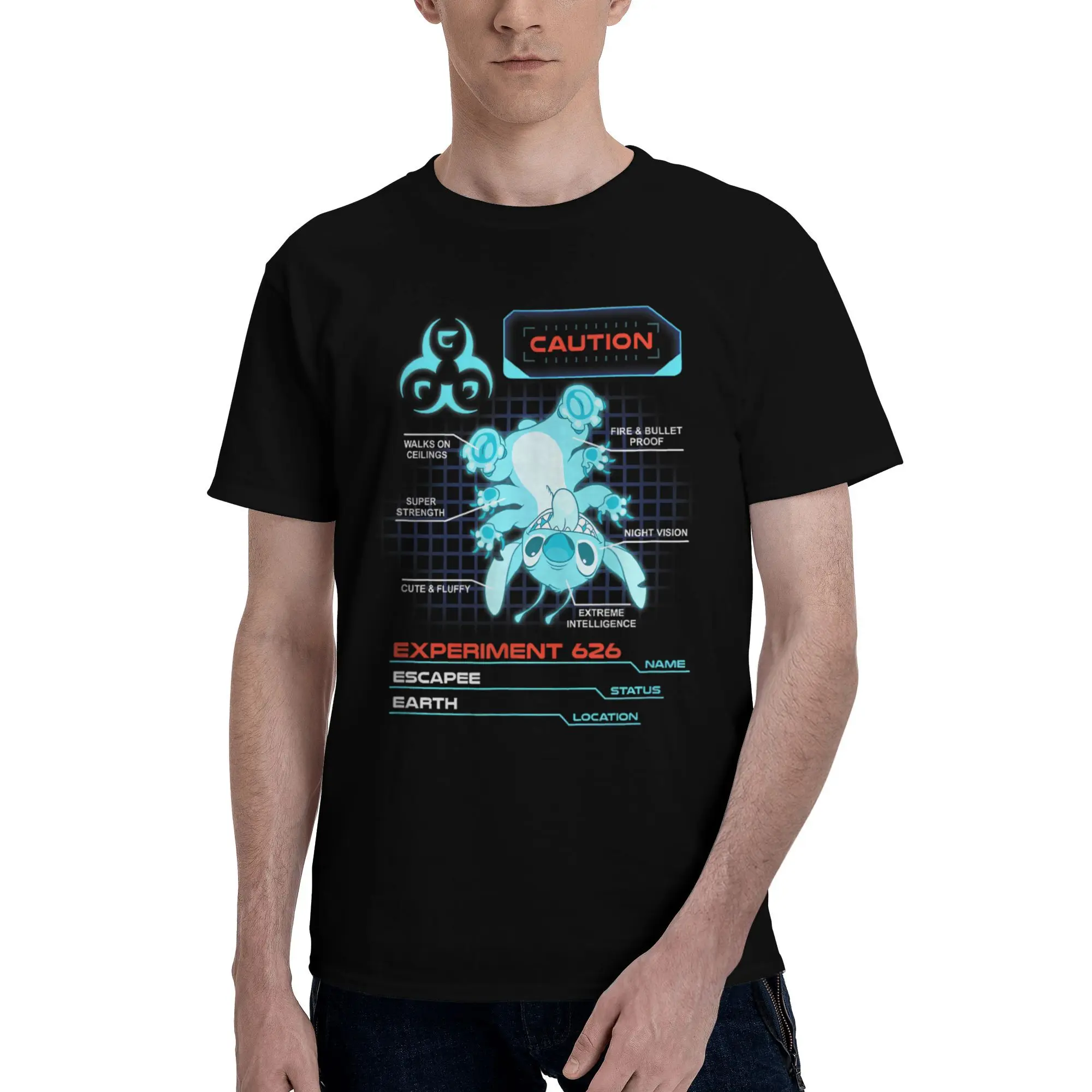 

Lilo & Stitch Experiment 626 Status Blue Grid Accessories Unisex T Shirts Cotton Tee Fashion T-shirt Clothes